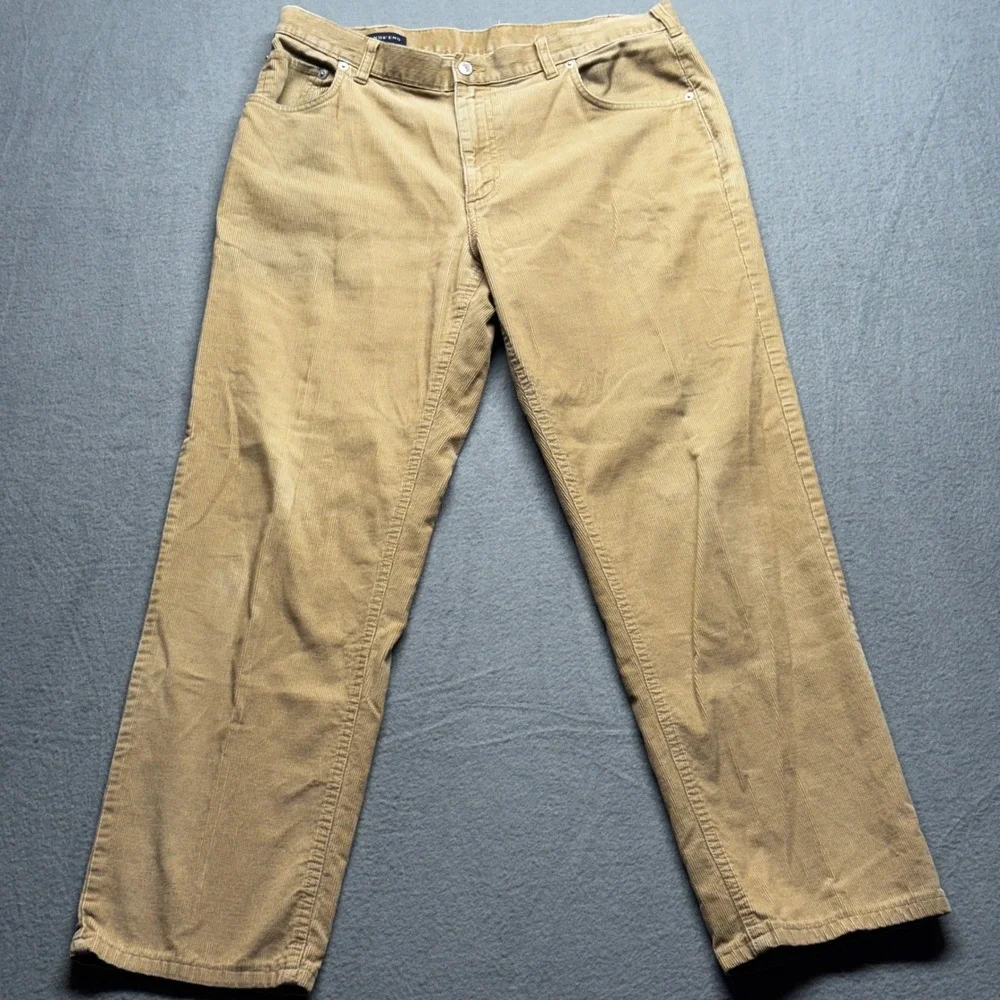Lands' End Square Rigger Mens Corduroy Pants Tan Straight Leg Size 35x29